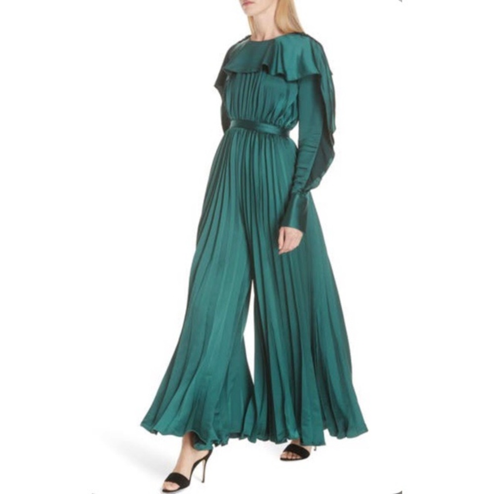 Self Portrait Ruffle Trim Pleated Satin Jumpsuit 2